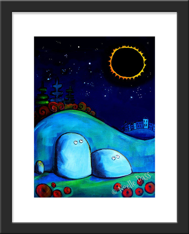 Rocks Gazing at Solar Eclipse Paper / 11x14 with white border/image is 8x10 / Black Frame