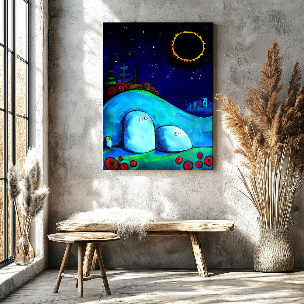 Rocks Gazing at Solar Eclipse Paper / 16x20 / Unframed