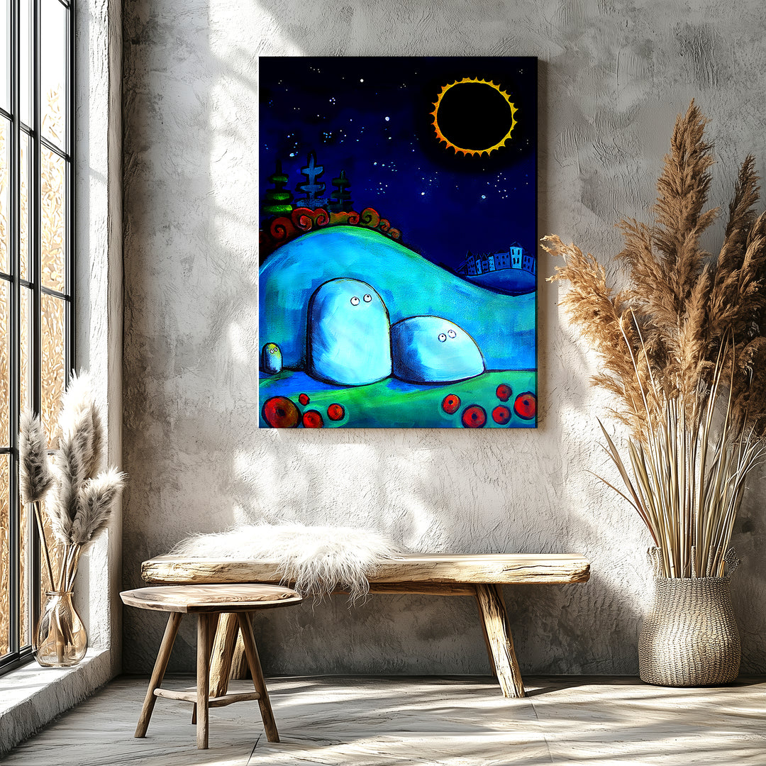 Rocks Gazing at Solar Eclipse Paper / 16x20 / Unframed