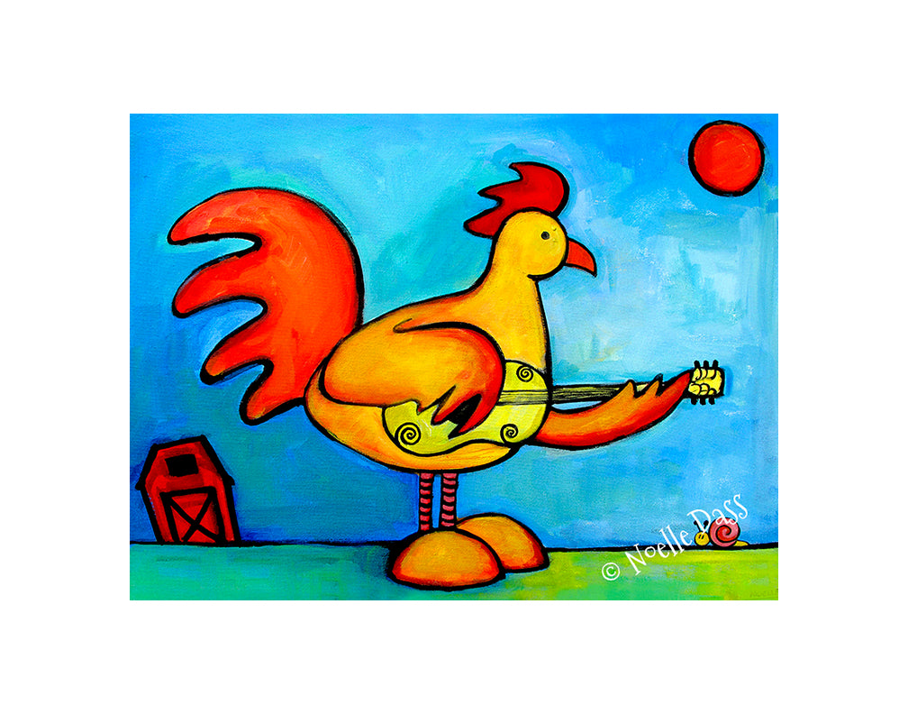 Rooster Playing Guitar For Snail Paper / 11x14 with white border/image is 8x10 / Unframed
