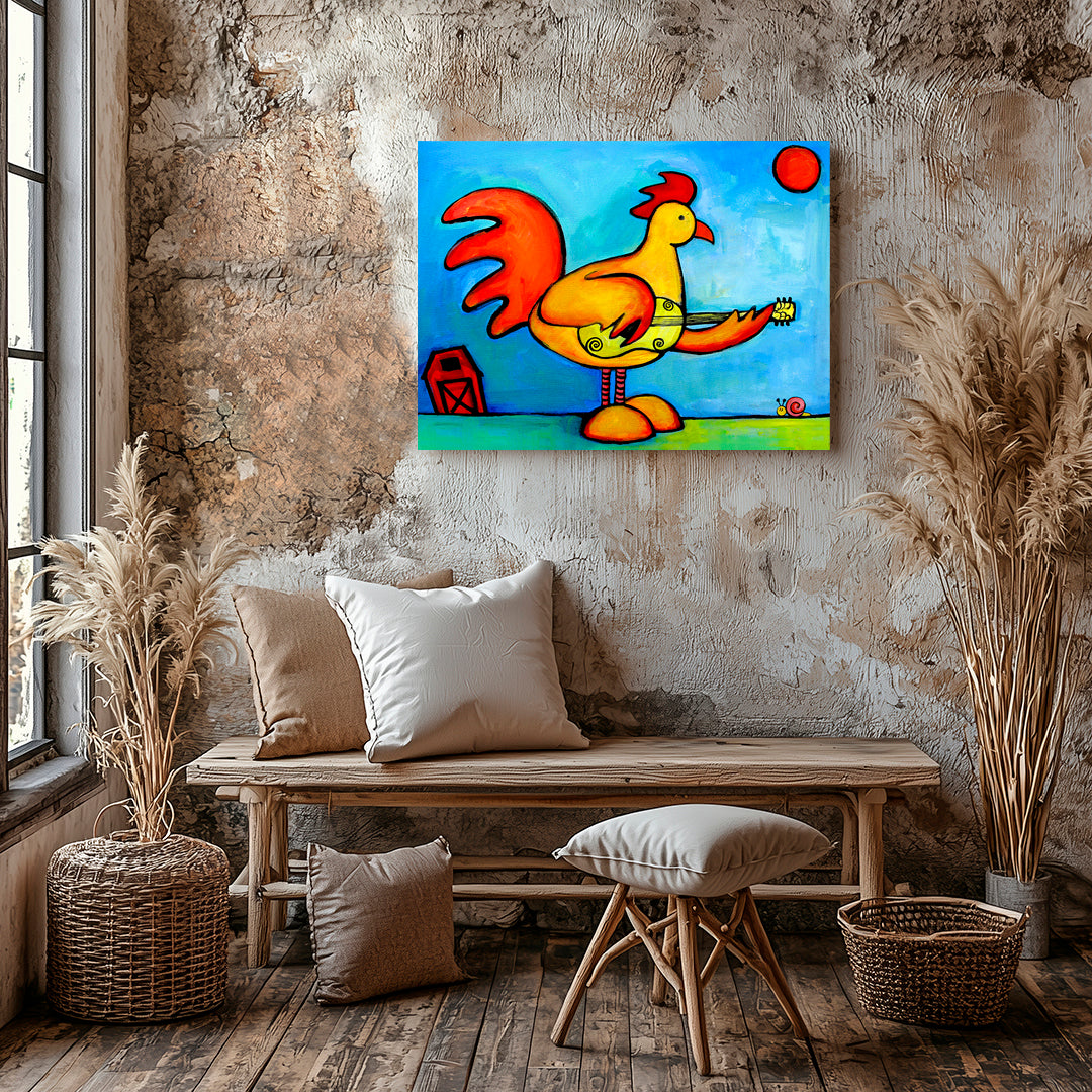 Rooster Playing Guitar For Snail Paper / 16x20 / Unframed