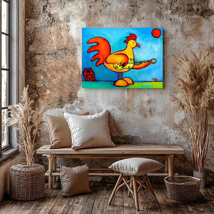 Rooster Playing Guitar For Snail Paper / 16x20 / Unframed