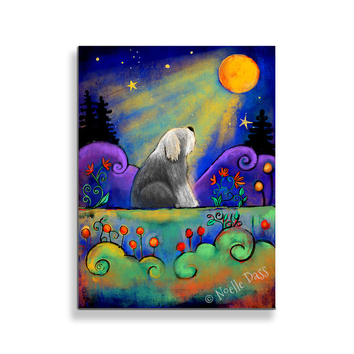 Sheepdog Gazing at Moon Canvas / 11x14 / Unframed