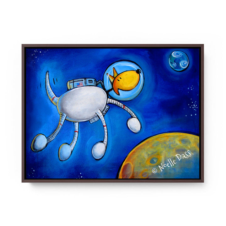 Space Walk NASA Dog Canvas / 11x14 / Espresso Floating Frame