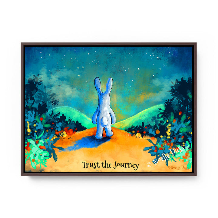 Trust the Journey | Rabbit Walking on Trail Canvas / 11x14 / Espresso Floating Frame