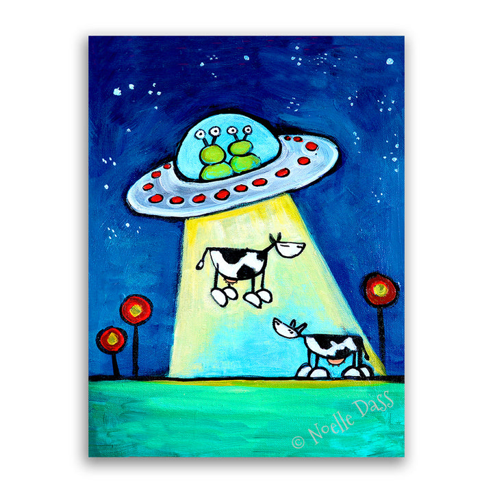 Got M*lk?! UFO abducting Cow Art Canvas / 11x14 / Unframed