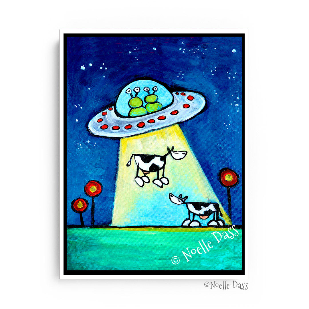 Got M*lk?! UFO abducting Cow Art Canvas / 11x14 / White Floating Frame