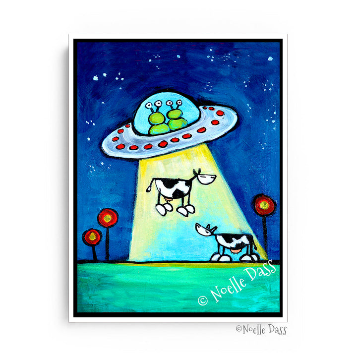 Got M*lk?! UFO abducting Cow Art Canvas / 11x14 / White Floating Frame