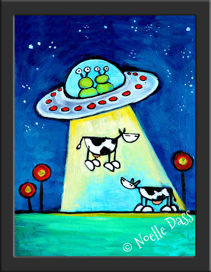 Got M*lk?! UFO abducting Cow Art Paper / 6x8 / Framed