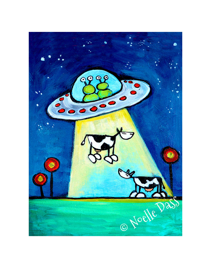 Got M*lk?! UFO abducting Cow Art Paper / 11x14 with white border/image is 8x10 / Unframed