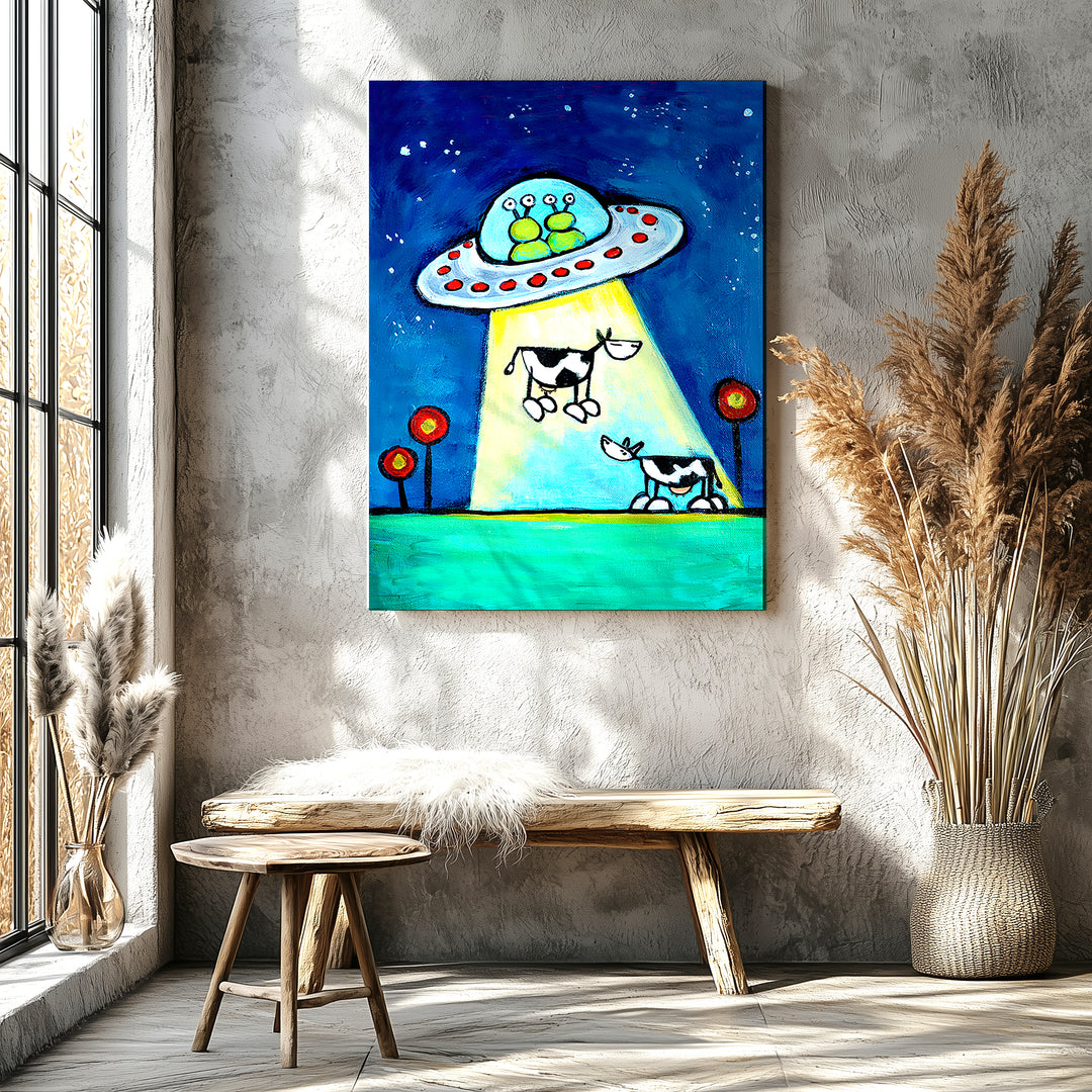 Got M*lk?! UFO abducting Cow Art Paper / 16x20 / Unframed
