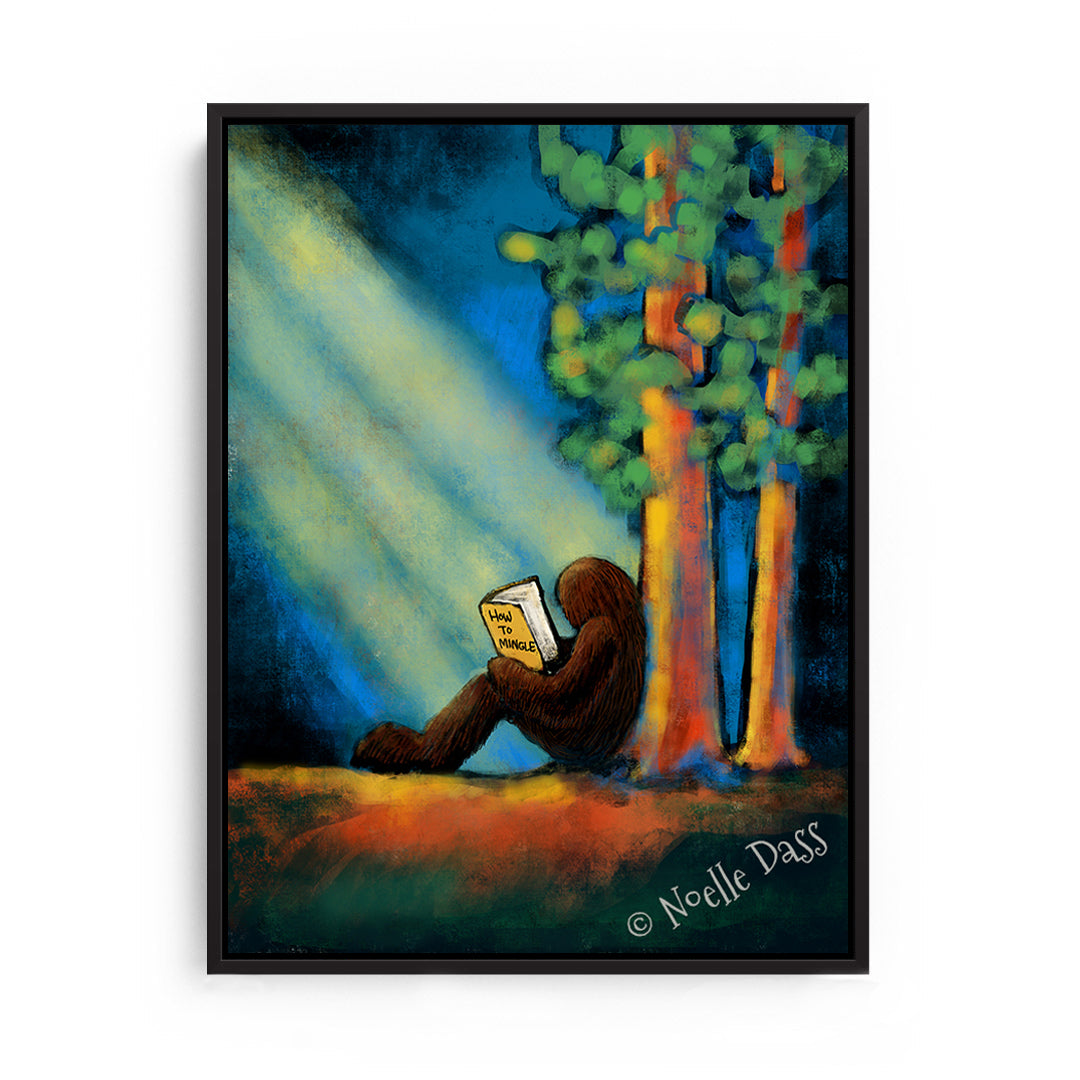 Bigfoot Reading (How to Mingle) Part 1 Canvas / 11x14 / Black Floating Frame
