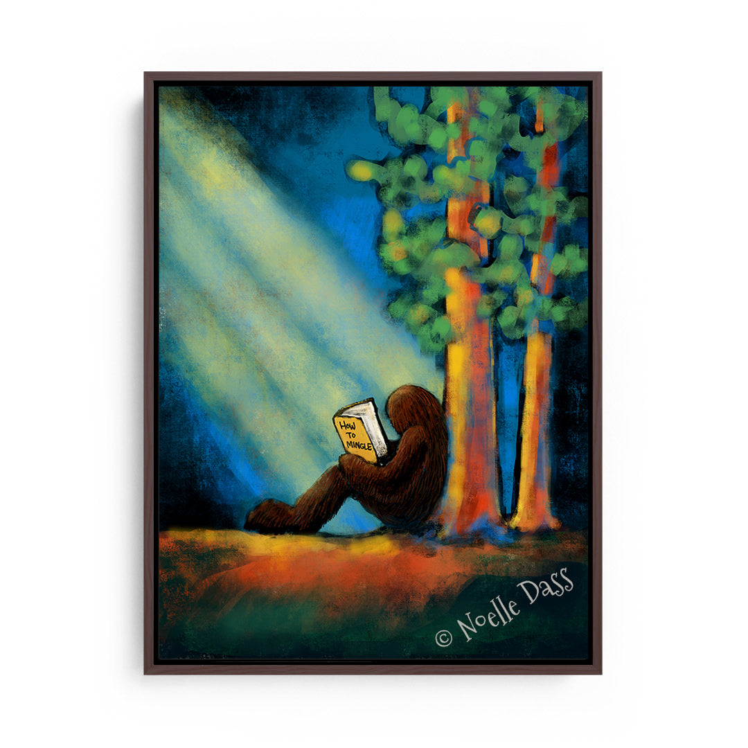 Bigfoot Reading (How to Mingle) Part 1 Canvas / 11x14 / Espresso Floating Frame