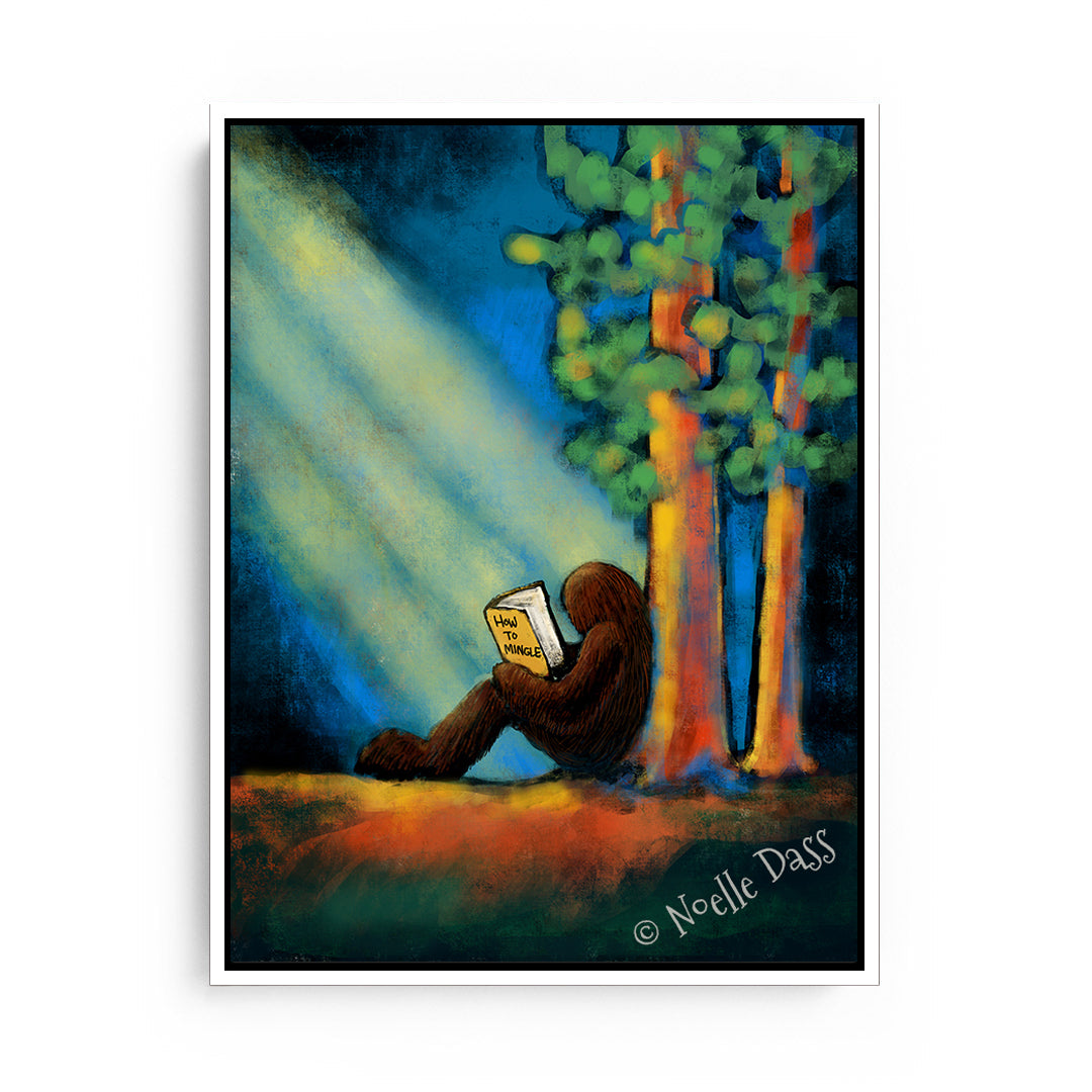 Bigfoot Reading (How to Mingle) Part 1 Canvas / 11x14 / White Floating Frame