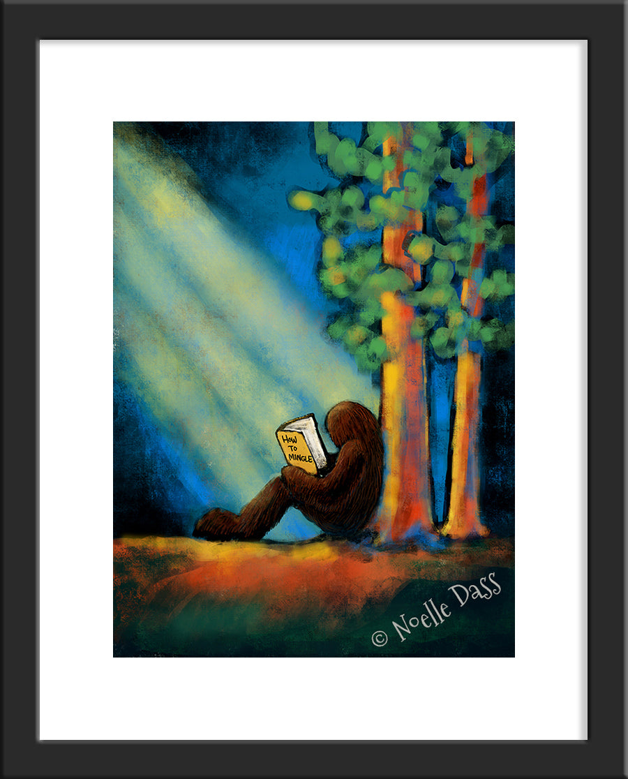 Bigfoot Reading (How to Mingle) Part 1 Paper / 11x14 with white border/image is 8x10 / Black Frame