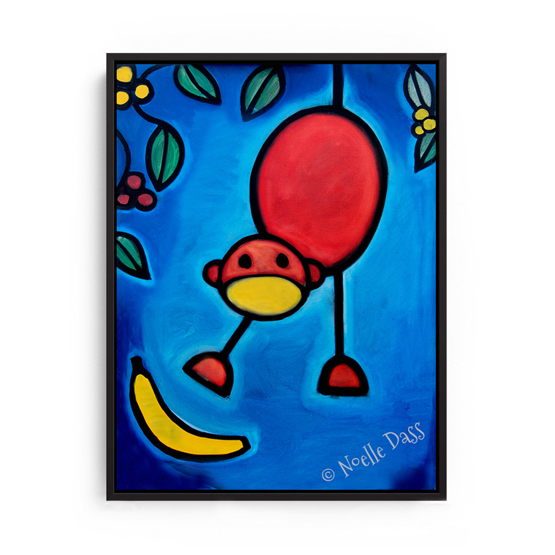 I Dropped My Banana Monkey art Canvas / 11x14 / Black Floating Frame