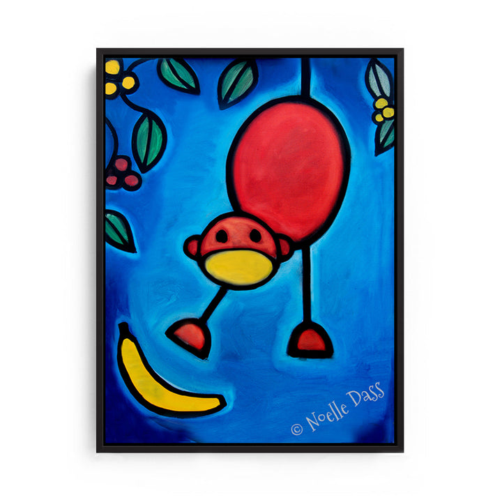 I Dropped My Banana Monkey art Canvas / 11x14 / Black Floating Frame