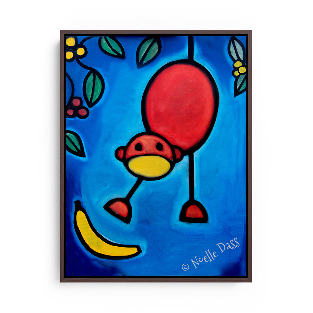 I Dropped My Banana Monkey art Canvas / 11x14 / Espresso Floating Frame