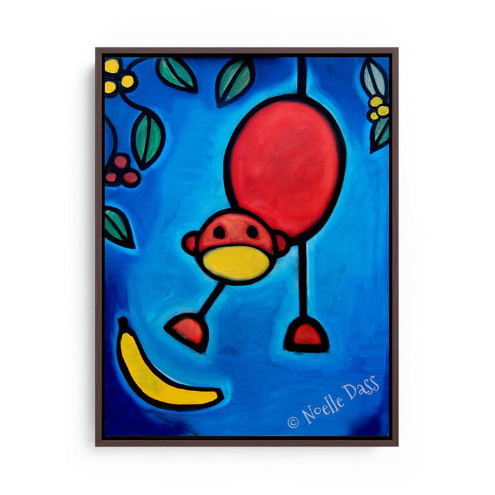 I Dropped My Banana Monkey art Canvas / 11x14 / Espresso Floating Frame