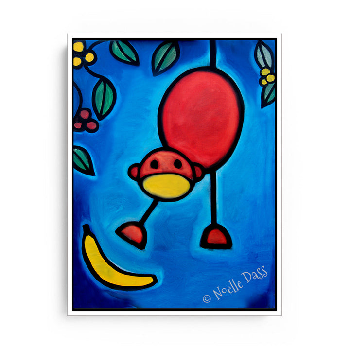 I Dropped My Banana Monkey art Canvas / 11x14 / White Floating Frame