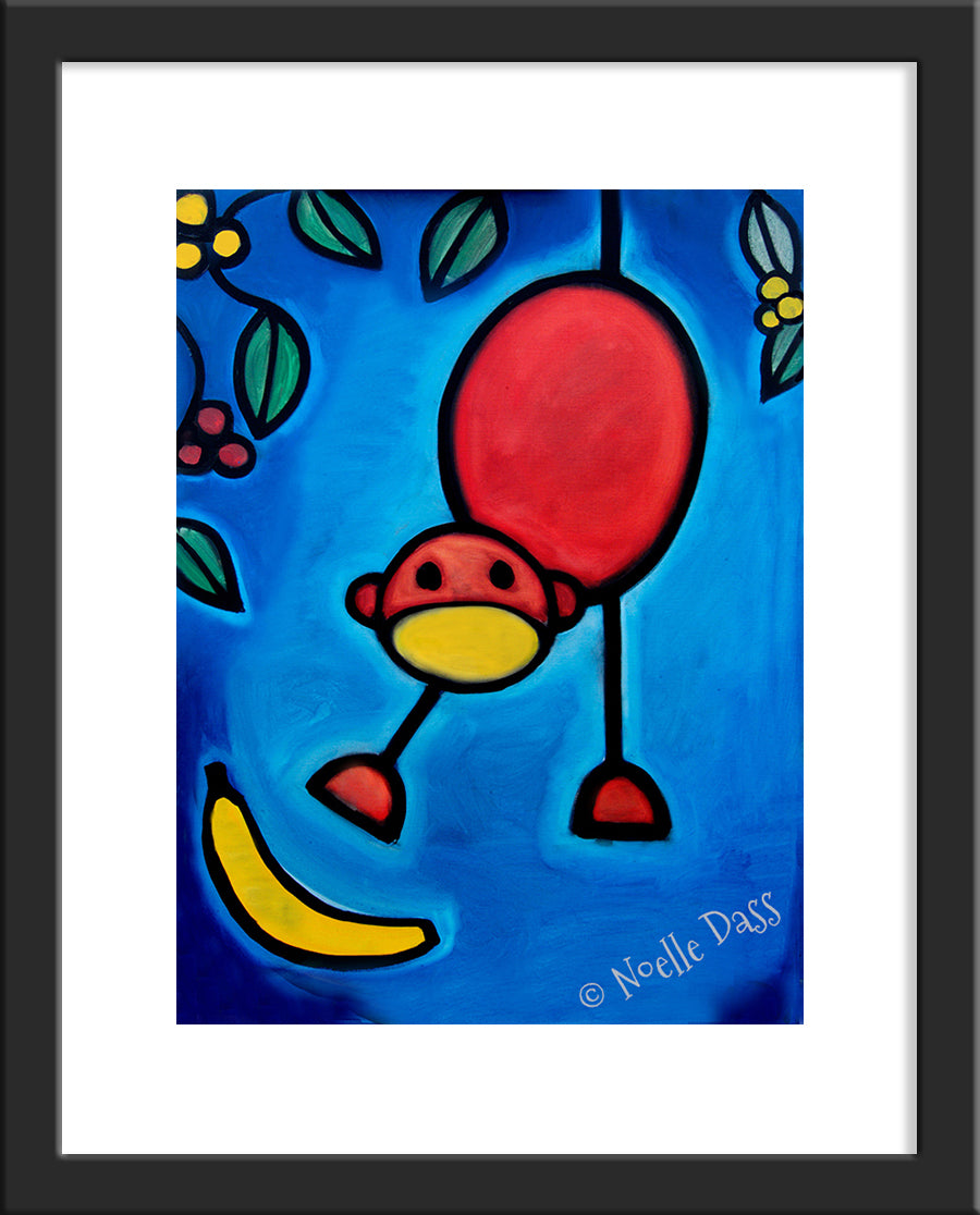I Dropped My Banana Monkey art Paper / 11x14 with white border/image is 8x10 / Black Frame