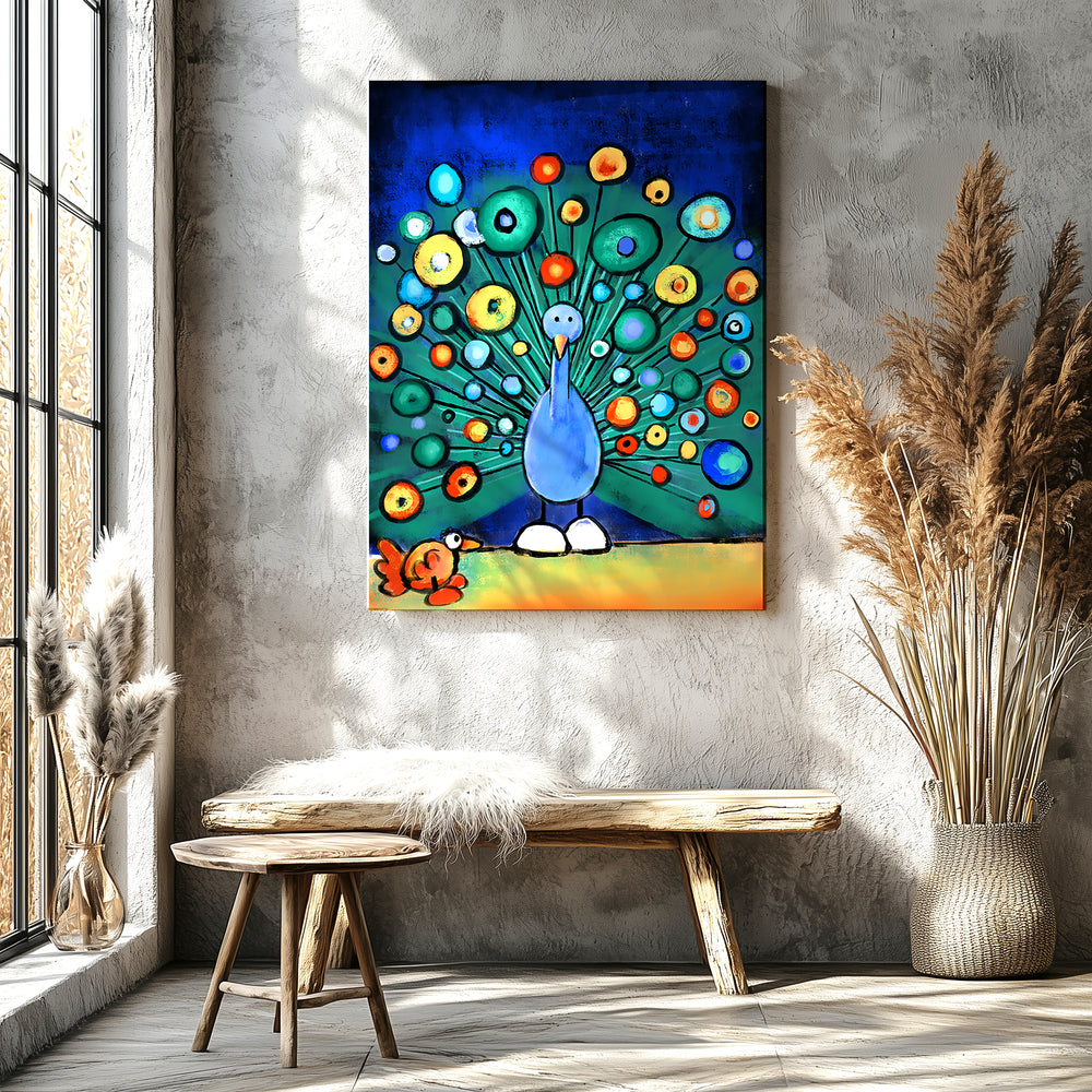 Peacock Wooing Chicken Paper / 16x20 / Unframed
