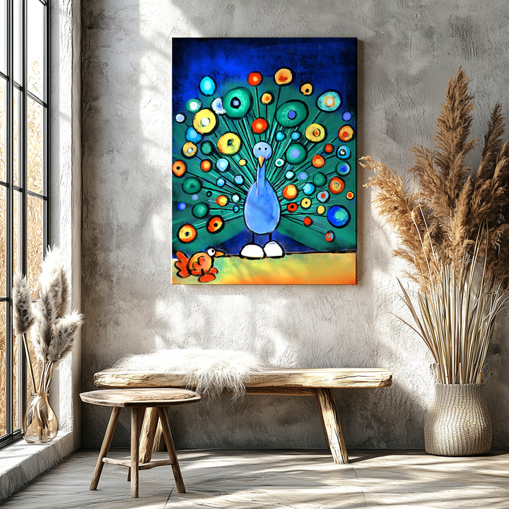 Peacock Wooing Chicken Paper / 16x20 / Unframed