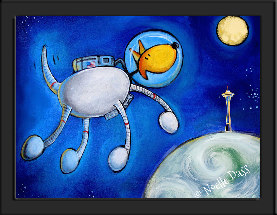 Space Walk NASA Dog Paper / 6x8 / Framed