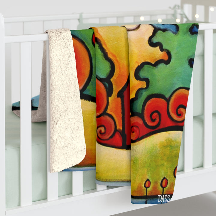 Lazy Birds in Woods with Cabin Sherpa Fleece Blanket