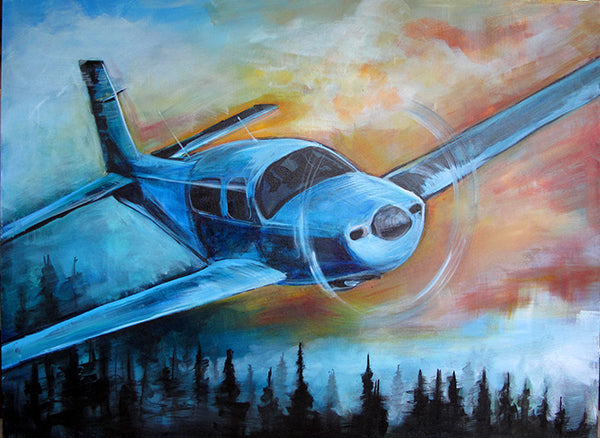 Mooney Madness Original 30x40 Painting - Colorful Animal, Aviation, whimsical, Airstream, Quotes Art Kids, Pediatrics, Happy Art