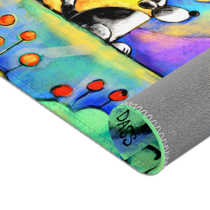 Two Dogs Under Moon Chenille Area Rug