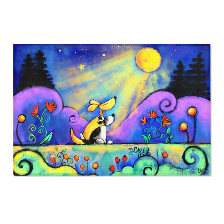 Two Dogs Under Moon Chenille Area Rug