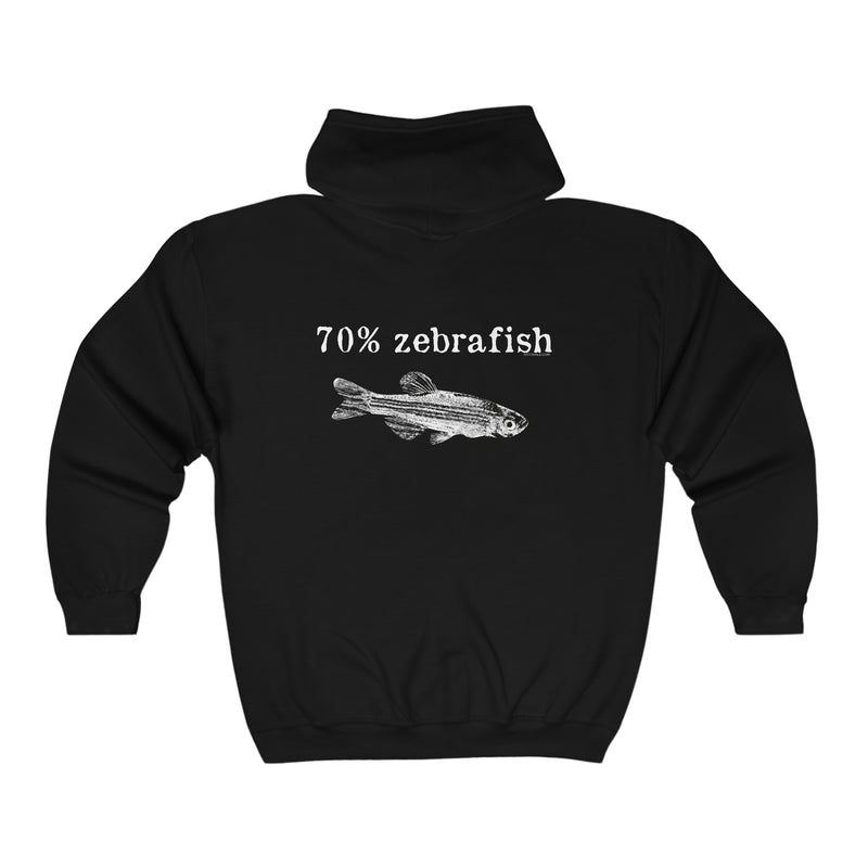 70% zebrafish  Unisex Hoody Zip Front Image on Back