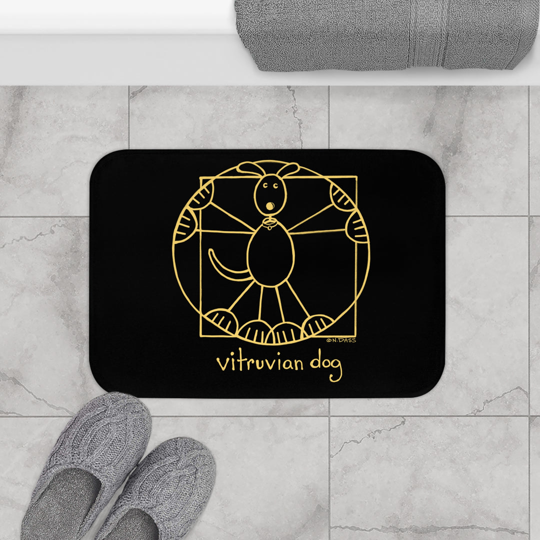 Vitruvian Dog Da Vinci Black Plush Bath Mat