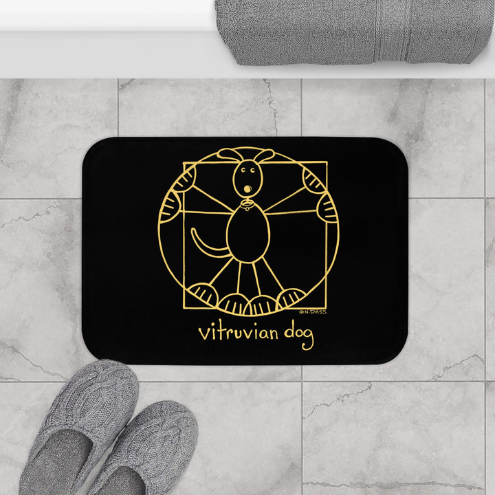 Vitruvian Dog Da Vinci Black Plush Bath Mat