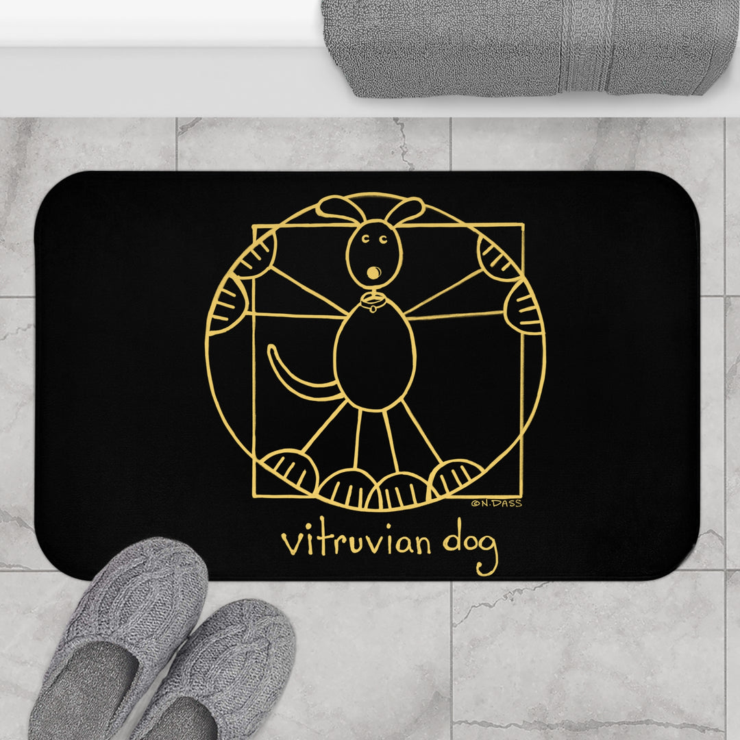 Vitruvian Dog Da Vinci Black Plush Bath Mat