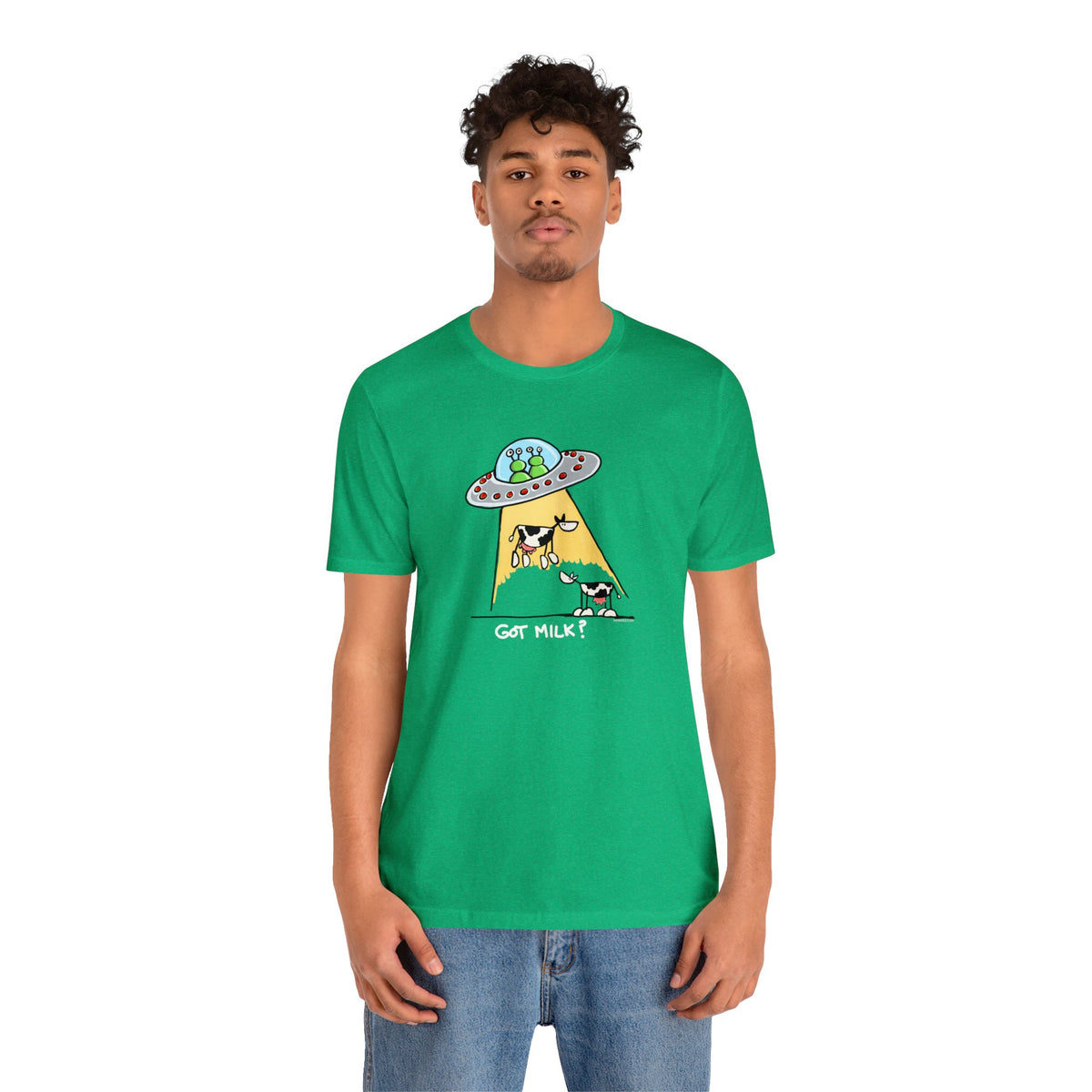 Got M*lk? UFO abducting dairy cows Unisex Soft Cotton T-Shirt