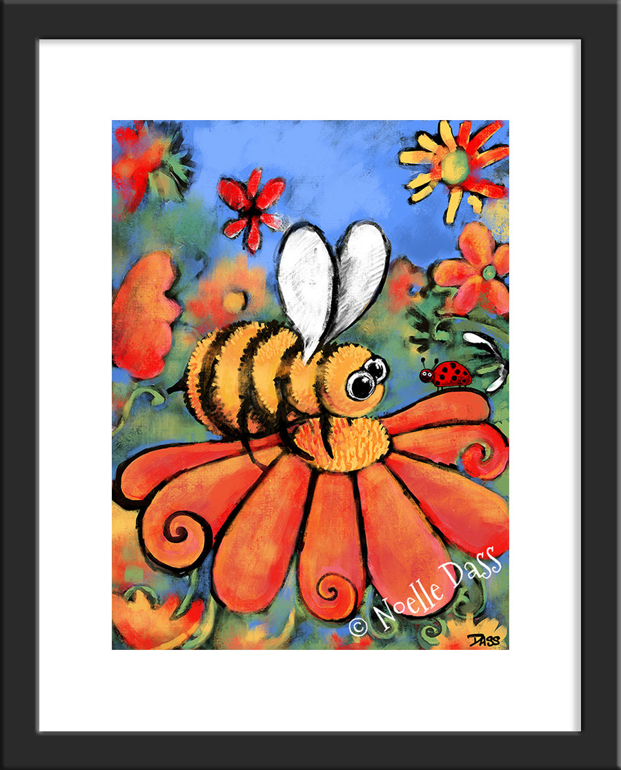 A Bee's Day Out Paper / 11x14 with white border/image is 8x10 / Black Frame