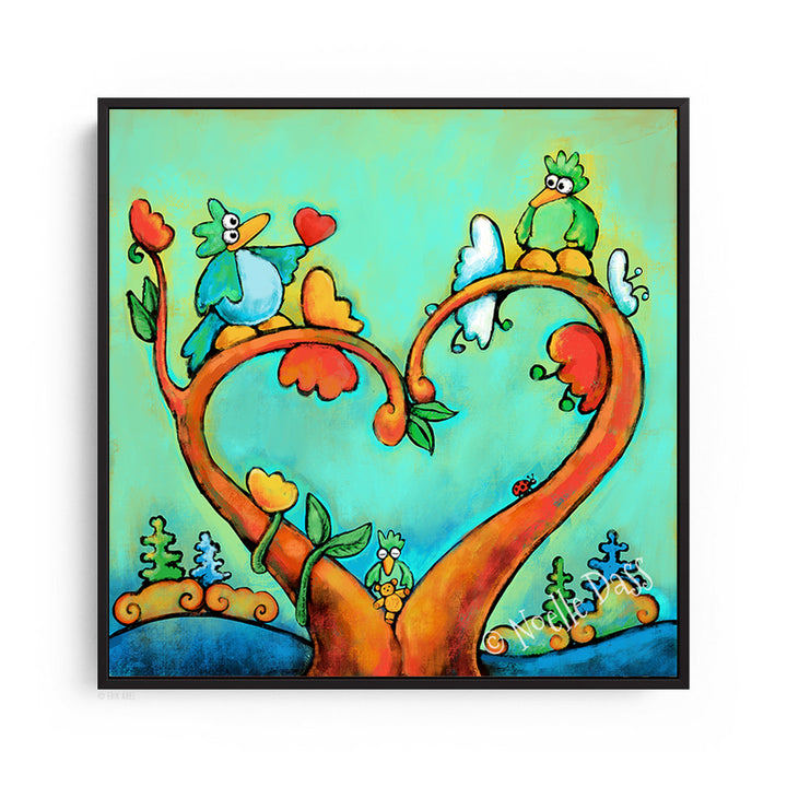 A New Hope | Birds and Heart Canvas / 30x30 / Black Floating Frame