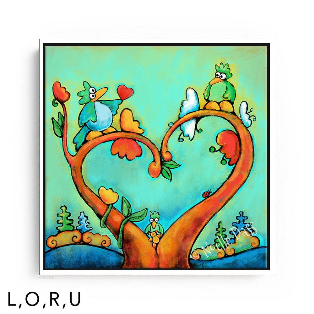 A New Hope | Birds and Heart U. Framed Canvas White 12x12 in.