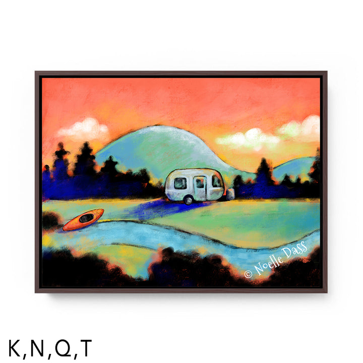 Airstream and Kayak Dreams T: Framed Canvas - Brown 30x40 in.