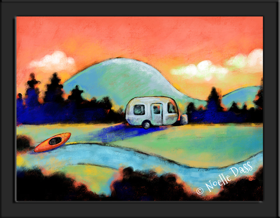 Airstream and Kayak Dreams Paper / 6x8 / Framed