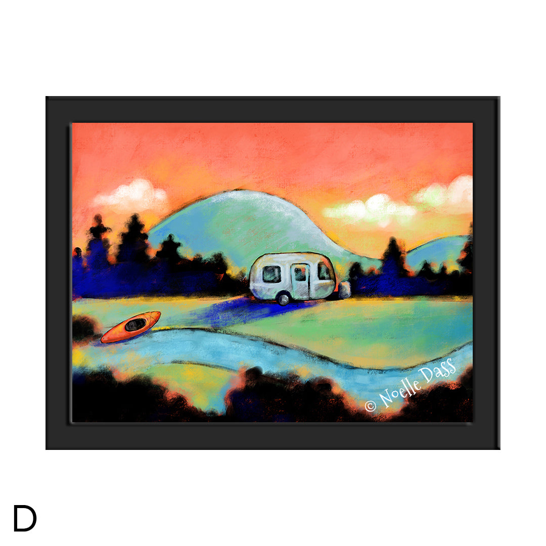 Airstream and Kayak Dreams D. Framed 6x8 in. paper