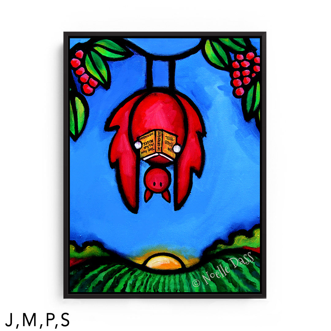 Bat Reading Hemingway (If the Sun Also Rises) S: Framed Canvas - Black 30x40 in.