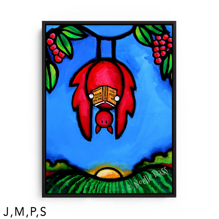 Bat Reading Hemingway (If the Sun Also Rises) S: Framed Canvas - Black 30x40 in.