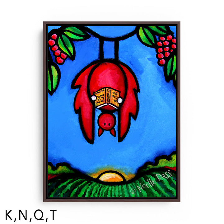 Bat Reading Hemingway (If the Sun Also Rises) T: Framed Canvas - Brown 30x40 in.