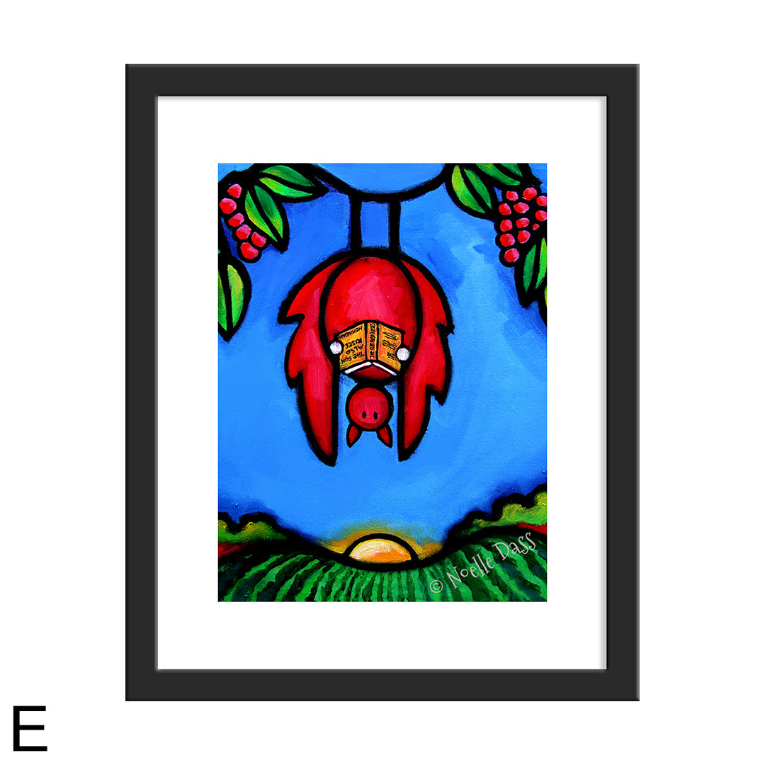 Bat Reading Hemingway (If the Sun Also Rises) E. Framed 11x14 paper with white border
