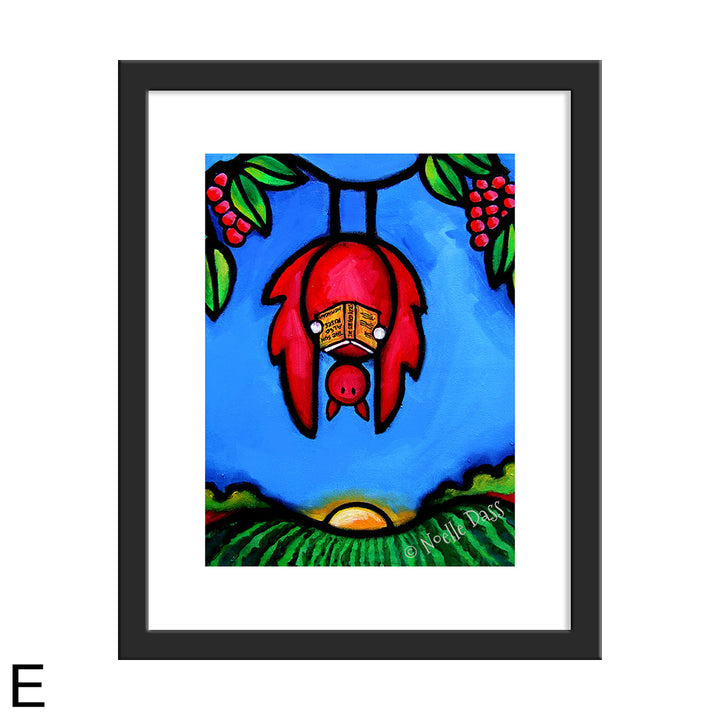 Bat Reading Hemingway (If the Sun Also Rises) E. Framed 11x14 paper with white border