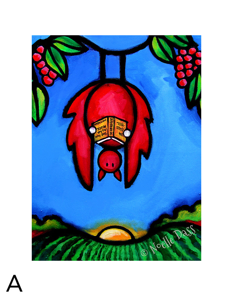 Bat Reading Hemingway (If the Sun Also Rises) A. 11x14 in. archival paper with white border - image is 8x10