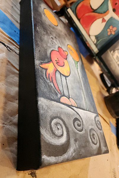 Finding Connection SERIES | Bird and Poppy | 6x12 | Original acrylic on canvas